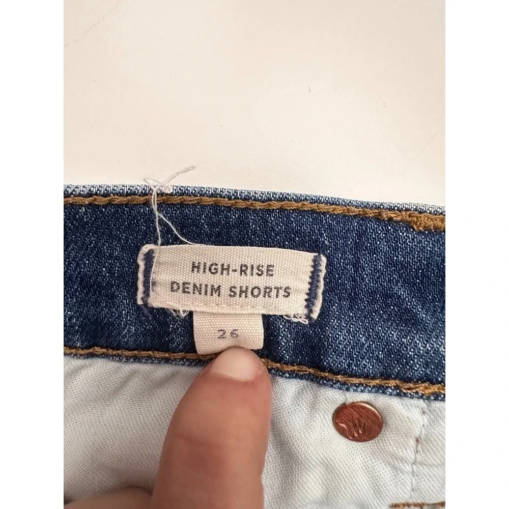 Madewell High Rise Denim Shorts Women's 26 Blue Raw Fray Hem‎ Stretch